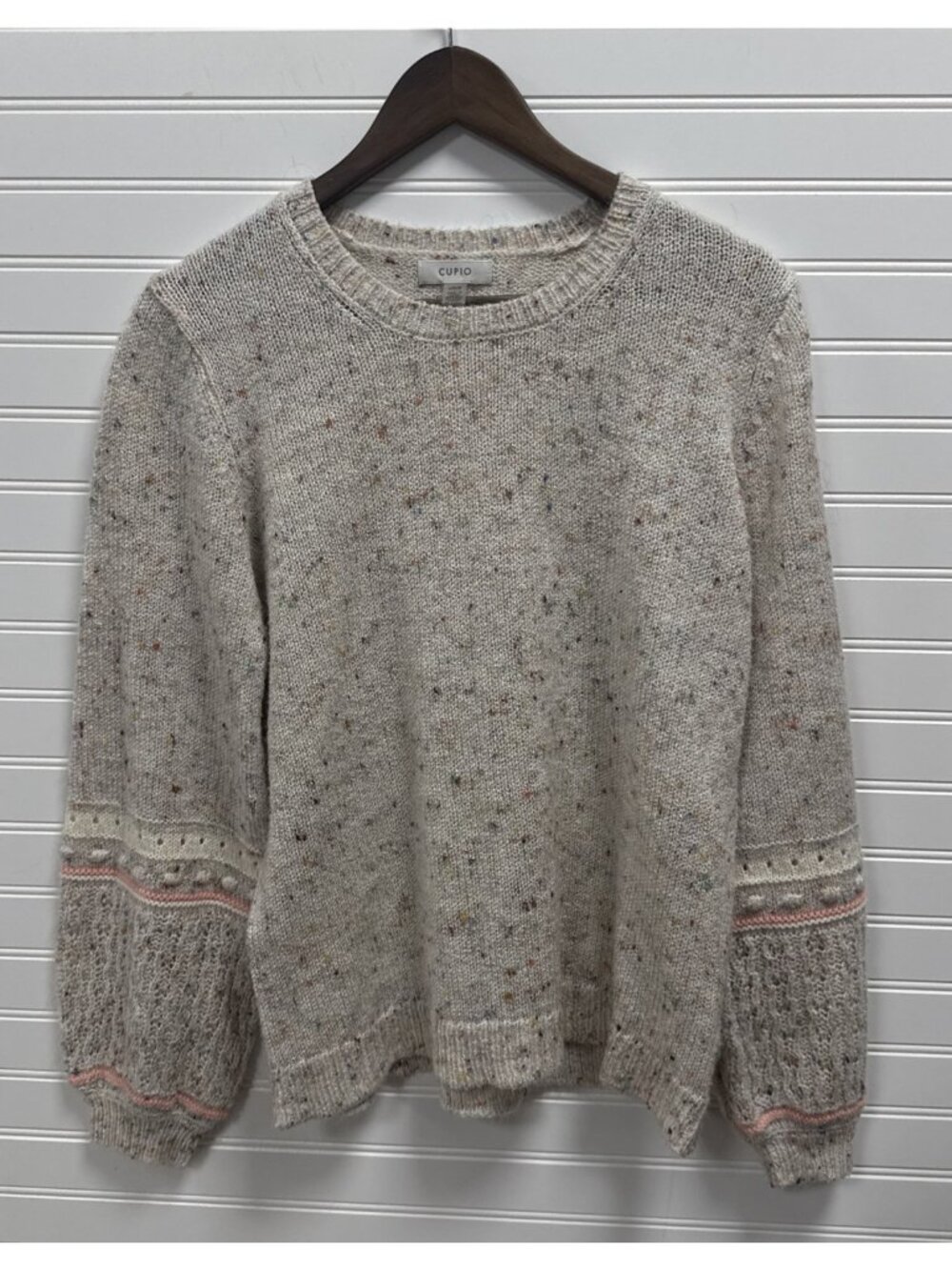 Cupio Speckled Cute Pink Knit Pullover Sweater Multicolor Long Sleeve Womens L
